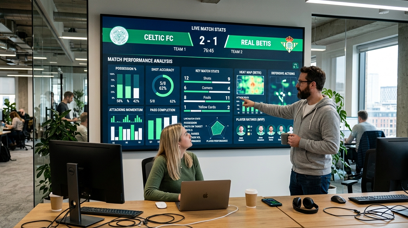 Écran affichant des statistiques football et graphiques d'analyse