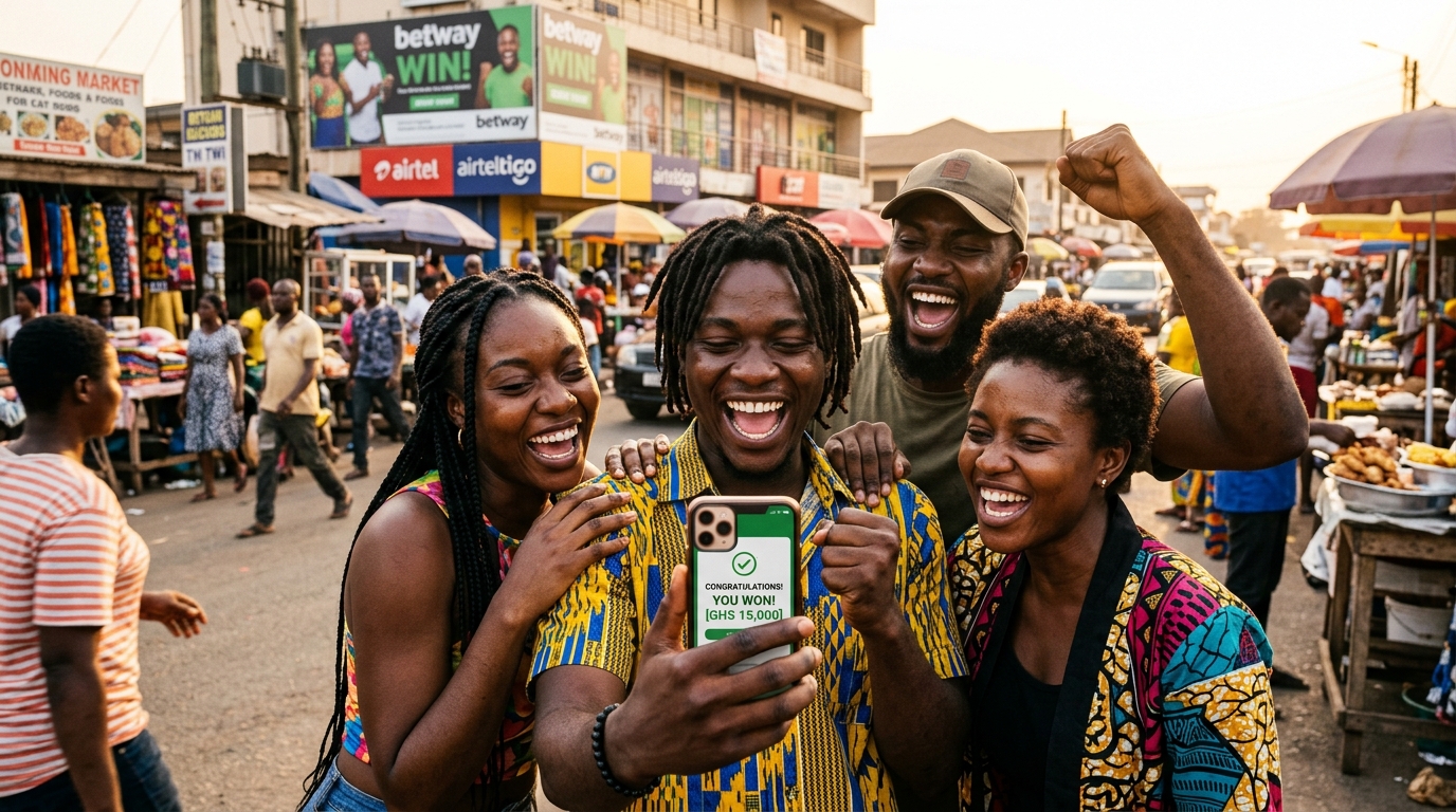 Amis africains célébrant un pari gagnant