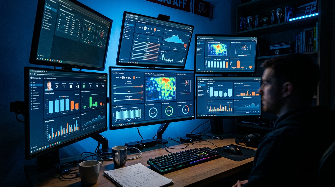 Écrans d'ordinateur affichant des dashboards de données football